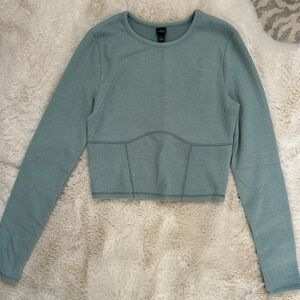 Wild Fable ribbed teal long sleeve crop top, size medium